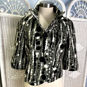 Trina‎ Turk Abstract Black White Cropped Jacket Satin Finish Coat M Art to Wear